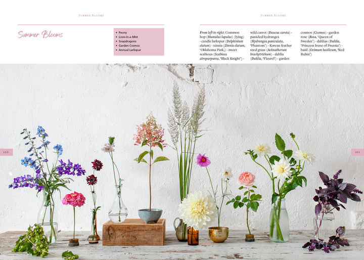 Sow, Grow, and Harvest by Schiffer Publishing, Ltd. features creative cut flower arrangements in glass vases on rustic tables, offering DIY bouquet inspiration for your summer floral decor.