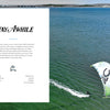 A kitesurfer glides across clear turquoise water near a sandy coastline on South Fork Long Island under a blue sky, with "Out East from Above" by Schiffer Publishing, Ltd. in elegant font and a white text box listing local destinations.