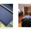 Left: Close-up of American Denim fabric by Schiffer Publishing, Ltd. being woven on a green loom with colorful chalk marks. Right: Industrial weaving machine crafting American Denim in a bright, spacious workshop.