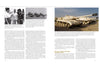 A two-page spread from "The Israeli Armored Corps" by Schiffer Publishing, Ltd. explores military history with text, black-and-white and color photos of soldiers and tanks, plus a vivid outdoor image highlighting the corps' legacy.