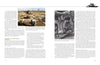 A two-page spread from "The Israeli Armored Corps" by Schiffer Publishing, Ltd. covers the Battle of the Golan Heights with two black-and-white photos: soldiers on a damaged tank and one peering into a tank’s cannon barrel.
