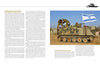 Schiffer Publishing, Ltd.'s "The Israeli Armored Corps" features an armored personnel carrier with soldiers atop—one aiming a weapon—parked on a dirt field, displaying an Israeli flag. Info on the Gaza conflict and IDF tank history appears at left.