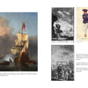 A collage for "The Resurrected Pirate" by Schiffer Publishing, Ltd. features a British frigate firing, George Lowther's drawing, a pirate in blue trousers with a red scarf, and pirates at a hanging, each with descriptive captions.