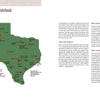 A map of Texas shaded green with red dots highlights sites. On the right, text guides users on Schiffer Publishing, Ltd.’s Treasures of Texas, offering info, descriptions, and visitor tips for National Historic Landmarks in Texas.