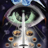 The Unifying Consciousness Tarot from Schiffer Publishing, Ltd. features a surreal “Ace of Swords” card: a glowing sword with a crystal hilt emerges from a radiant eye, blue wings hover above, and many eyes gaze below.