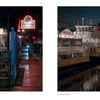 Two nighttime photos from Portland, Maine: the lit-up Portland Lobster Co., a classic city landmark, and boats at Maine State Pier with their lights shimmering on Casco Bay. Brand: Schiffer Publishing, Ltd.