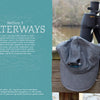 A pair of Nikon binoculars and a gray cap with a bird patch hang on a wooden post by calm water. On the left, text about North American wildlife and The Field Guide to Embroidery by Schiffer Publishing, Ltd. appears on a blue background.