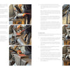Contemporary Blacksmithing for Beginners by Schiffer Publishing, Ltd. features a photo guide with step-by-step images and text instructions showing hands forging a metal scroll—ideal for learning or starting blacksmithing projects.