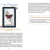 Two pages from The Butterfly Wisdom Tarot by Schiffer Publishing, Ltd. feature “1—The Magician,” with a Rider-Waite-Smith-inspired stitched image, insights on willpower and creativity, and a boxed prompt for reflection and transformative healing.