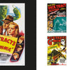 The Art of Classic Crime and Mystery Movies by Schiffer Publishing, Ltd. features five vintage posters, including a large Dick Tracy scene and four smaller prints capturing suspenseful moments from iconic crime and mystery films.