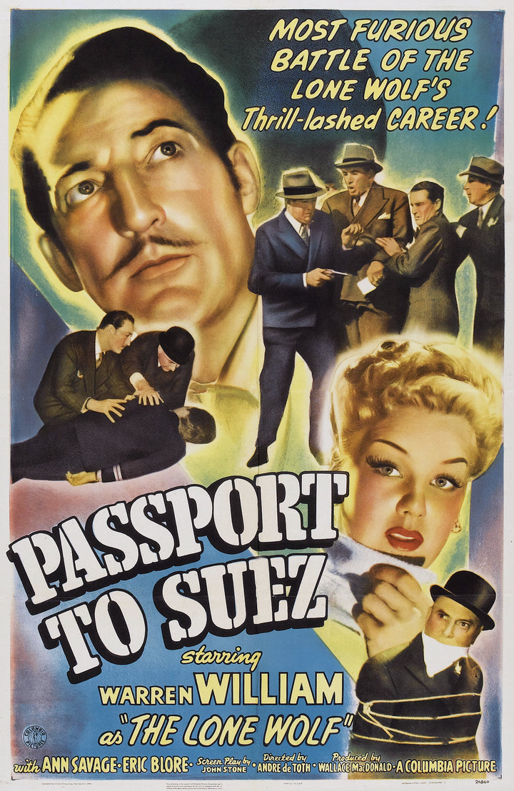Discover The Art of Classic Crime and Mystery Movies by Schiffer Publishing, Ltd.—a must-have for film history fans and lovers of vintage posters, featuring iconic scenes and stars like Warren William as The Lone Wolf in Passport to Suez.