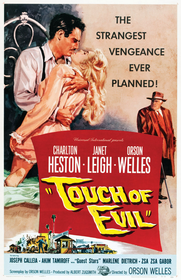 A vintage movie poster featured in The Art of Classic Crime and Mystery Movies from Schiffer Publishing, Ltd. shows a dramatic embrace and the tagline "The strangest vengeance ever planned!" with bold stars and credits displayed.