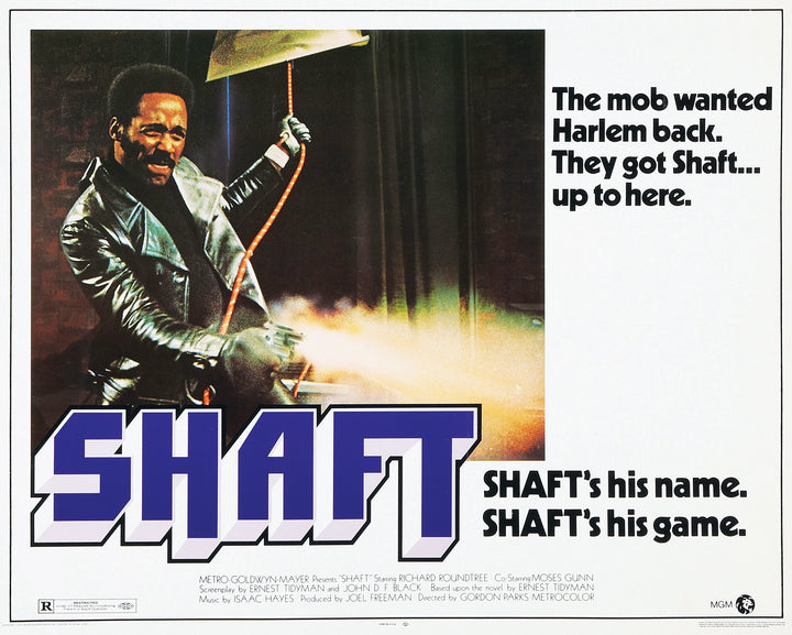 The Art of Classic Crime and Mystery Movies by Schiffer Publishing, Ltd. features iconic posters like Shaft’s, with a leather-jacketed man holding a gun beside the bold tagline: The mob wanted Harlem back. They got Shaft... up to here. SHAFT’s his name. SHAFT’s his game.