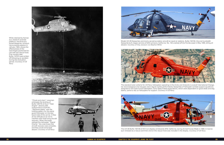 Explore historical photos of U.S. Navy helicopters, featuring the Kaman H-2 Seasprite, in this Schiffer Publishing, Ltd. collection with detailed captions about models, features, and their place in military helicopter history.