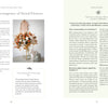 A magazine spread features Schiffer Publishing, Ltd.'s "Starting Your Floral Design Studio," showcasing a modern eco-friendly flower display in a gold-stand vase; the right page includes an interview and light green info boxes.