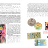A two-page spread from Schiffer Publishing, Ltd.’s DIO: The Unholy Scriptures showcases text blocks, vintage concert tickets, record labels, band patch, Holy Diver and Sacred Heart art, plus a Murray demon illustration on red.
