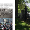 A split image: left, a uniformed marching band with a drum major; right, West Point Cemetery’s ornate wrought-iron gate—both scenes from "Stone Tapestry" by Schiffer Publishing, Ltd.