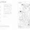 By the Seaside Coastal Coloring Book by Schiffer Publishing, Ltd. features seashell swatches, a ship in a bottle to color with note lines, and a right page displaying sea turtles among marine patterns of seaweed and fish.