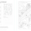 By the Seaside Coastal Coloring Book by Schiffer Publishing, Ltd. features a surfer girl with her dog, surfboard, waves, and clouds. The left page offers shell swatches and notes—ideal for fans of marine-themed coloring patterns.