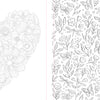 Left: A heart-shaped design of detailed flowers and leaves. Right: A seamless black-and-white floral pattern with butterflies and dragonflies—both featured in the Funky Florals Art Coloring Book by Schiffer Publishing, Ltd.