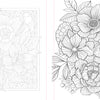 Discover two detailed black-and-white floral illustrations from Schiffer Publishing, Ltd.'s Funky Florals Art Coloring Book—one with birds in a square frame, the other featuring a lush bouquet—ideal for adult coloring and floral pattern enthusiasts.