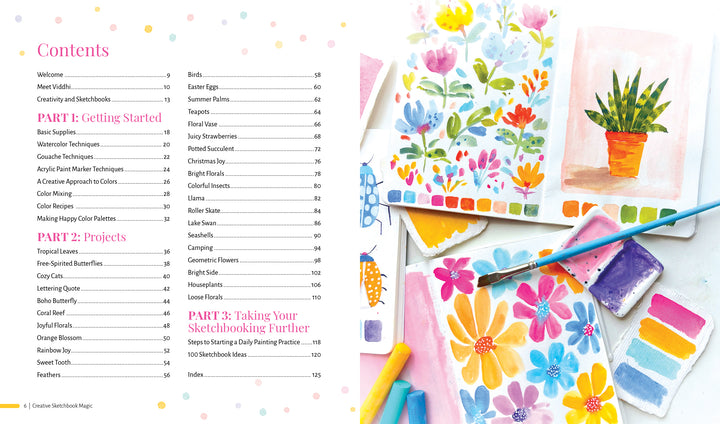 Creative Sketchbook Magic by Schiffer Publishing, Ltd. is ideal for beginners or anyone seeking daily art prompts, featuring flower designs and paintbrush motifs to spark creativity in every art lesson.