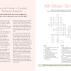 MindfulMoments Crosswords by Schiffer Publishing, Ltd. offers a magazine-style layout: the left page guides you through a custom skincare routine with floral accents, while the right features a relaxing self-care crossword and skincare tip.