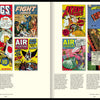 A two-page spread in Schiffer Publishing, Ltd.’s *Comic Book Apocalypse!* showcases vibrant, vintage WWII-era pre-Code comics covers with soldiers, pilots, and action scenes—including “Devil Dogs Comics” and “Air Fighters.”.