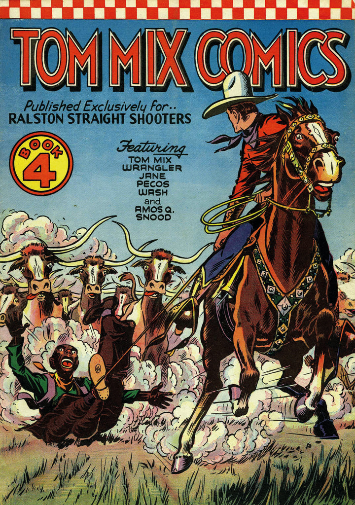 The cover of Comic Book Apocalypse! by Schiffer Publishing, Ltd. features a cowboy on horseback rounding up stampeding cattle with a gun drawn, as another cowboy ducks for cover beneath dramatic skies and swirling dust.