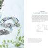 Two handmade beaded bracelets with ornate silver links sit beside a potted succulent. The left page shows the bracelets; the right features "Projects and Techniques for Metal Clay Jewelry" by Schiffer Publishing, Ltd., plus tools and techniques.