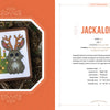 Monsters and Mayhem in Cross-Stitch by Schiffer Publishing, Ltd. features a cross-stitched jackalope with antlers beside a cactus, plus details on its name, age, hobbies—perfect inspiration for mythical creature cross-stitch fans.