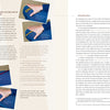 A photo guide in "Fiber Craft Heritage" by Schiffer Publishing, Ltd. shows hands splicing natural fibers with colored threads on blue fabric; the adjacent page has spinning text without images.