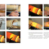 A step-by-step photo collage from Schiffer Publishing, Ltd.'s Green Wood Turning shows lathe techniques to shape a flower vase, featuring sanding, measuring, smoothing steps, and close-ups of a glowing heated section.
