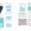 A two-page spread from Schiffer Publishing, Ltd.'s Embroidery Handbook for Beginners features step-by-step guides to cutwork and drawn thread embroidery, with diagrams, fabric photos, tools, and stitched samples in blue, white, and purple.