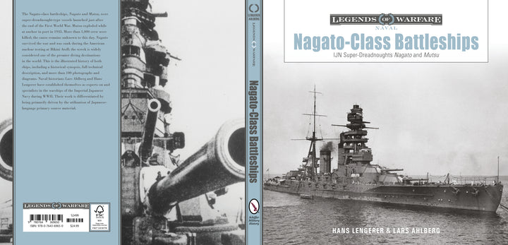 The book "Nagato-Class Battleships" from Schiffer Publishing, Ltd. features a black-and-white cover photo of a Nagato-class battleship at sea with its prominent guns clearly visible.