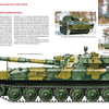 From Schiffer Publishing, Ltd.'s "Armored Forces of Russia and the Soviet Union," a 122 mm self-propelled howitzer appears in green-yellow-brown camo, with inset images showing it driving, at rest, and in firing position alongside feature details.