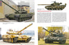 A collage from "Armored Forces of Russia and the Soviet Union" by Schiffer Publishing, Ltd. displays four T-80BVM Russian tanks in varied colors and settings, with detailed descriptions of their features and specifications.