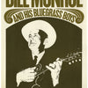 A Vintage Country poster by Schiffer Publishing, Ltd. features Bill Monroe in a suit and hat, playing mandolin, with bold text above reading "Bill Monroe and His Bluegrass Boys" in large stylized letters.