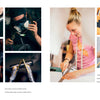 A collage of six photos from Schiffer Publishing, Ltd.'s Handcrafted Bicycles shows builders welding, using tools, measuring fabric, and assembling unique bikes at their workstations.