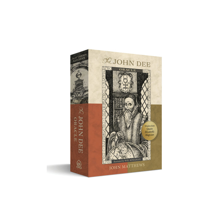 The John Dee Oracle by Schiffer Publishing, Ltd. features an illustration of the famous Elizabethan magus in historical attire, holding a globe amid mystical symbols and a window backdrop.