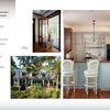 Contemporary Southern Vernacular by Schiffer Publishing, Ltd. showcases a modern kitchen with light gray cabinets and a breakfast bar, a sunroom where a dog enjoys the view, and an exterior of a two-story home with porch and trees.