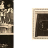 Left: A person in western attire paints a cowboy on a window, 1950s. Right: Vintage photo of "CAFE WELCOME COWBOYS". Reminiscent of early hand tattoo artists like Lotteva Wagner Davis (Schiffer Publishing, Ltd.).