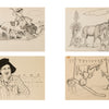Eight sepia-toned sketches from "Lotteva Wagner Davis" by Schiffer Publishing, Ltd. feature cowgirls, horses performing tricks, and a clown’s face—ideal inspiration for tattoo artists or those seeking western-themed designs.