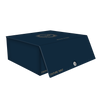 A dark blue rectangular Couture Tarot box by Schiffer Publishing, Ltd. with gold text on the flap, a small circular emblem, and a sunburst design on top is shown slightly open against a white background.