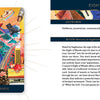 The Couture Tarot by Schiffer Publishing, Ltd. features the Eight of Wands card with a vibrant collage of shoes, purses, and objects on orange, plus keywords and insights from this unique fashion tarot deck.