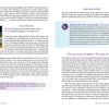 A page from "Read Like a Queen" by Schiffer Publishing, Ltd. features the Ten of Swords, Tarot card meanings, and purple and blue text boxes with journal prompts, tips, and info on the Sword and Cup suits.