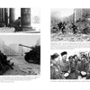 A collage of four black-and-white WWII photos from "Oskar Dirlewanger" by Schiffer Publishing, Ltd. depicts street fighting, soldiers amid rubble, a tank, and Waffen-SS troops chatting and holding bread.