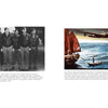 Left: Uniformed airmen stand together outdoors. Right: A plane, evocative of the Doolittle Raid, flies over a small sailboat with people inside. Product: Doolittle Raid Doctor by Schiffer Publishing, Ltd.
