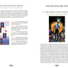 Two pages from the Starman Tarot Remastered by Schiffer Publishing, Ltd.: the left shows a Lightning Bolt Spread for creativity; the right features The Sacred Clown (The Fool) major arcana, inspired by David Bowie, with vibrant text and artwork.