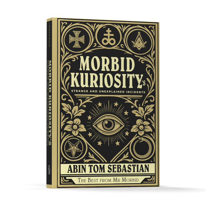 Morbid Kuriosity's by Schiffer Publishing, Ltd. features a black and gold cover with occult symbols and a central illustrated eye, reflecting its focus on paranormal themes and unexplained mysteries.